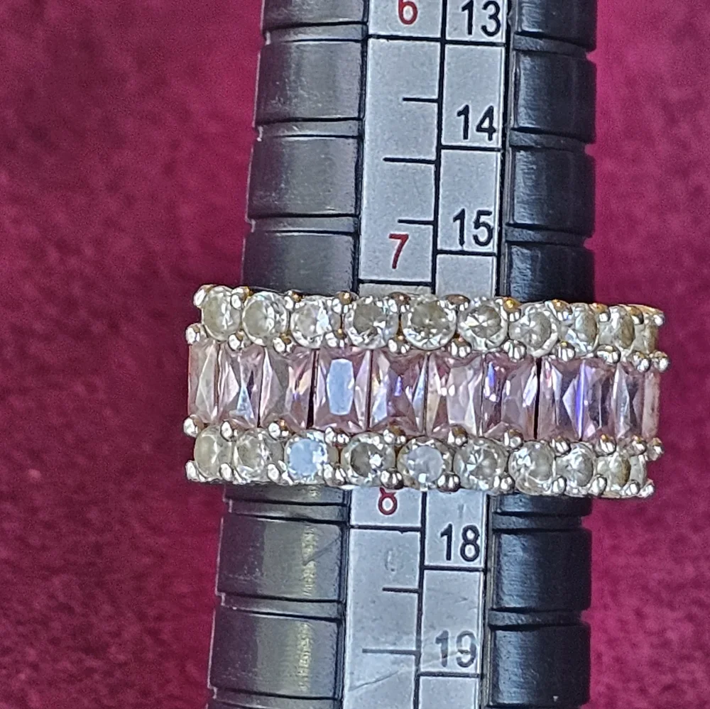 Beautiful Blush Tourmaline & White Topaz Ring Sterling Silver Size 7.5 - Picture 10 of 11